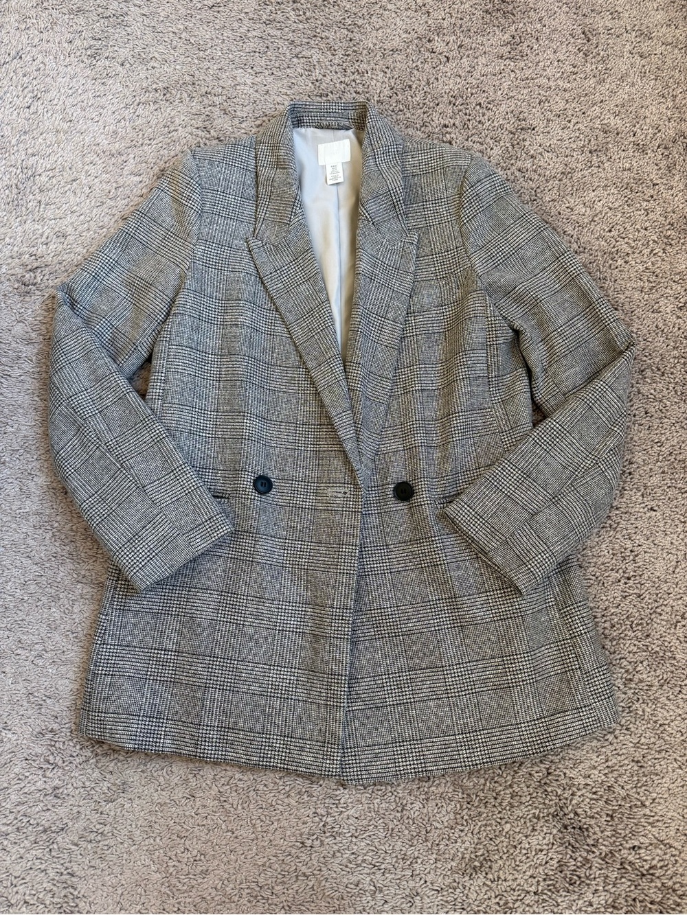 H&M Gray Glen Plaid Double-Breasted Blazer